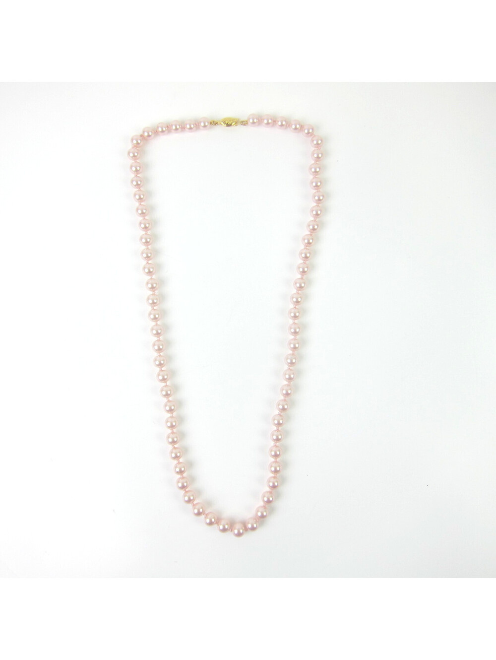 Vintage Pink Faux Pearl Necklace 23'' Single Strand Knotted G. Silver Gold Tone